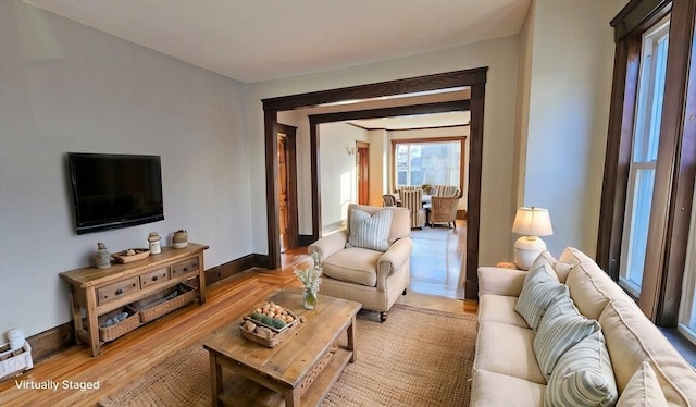 living room featuring light hardwood / wood-style flooring