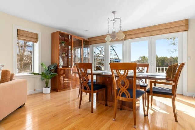 18 Hawkswood Ests Unit 18, Amesbury, MA 01913 - dining room with plenty of natural light, light wood-style flooring, baseboards, and an inviting chandelier