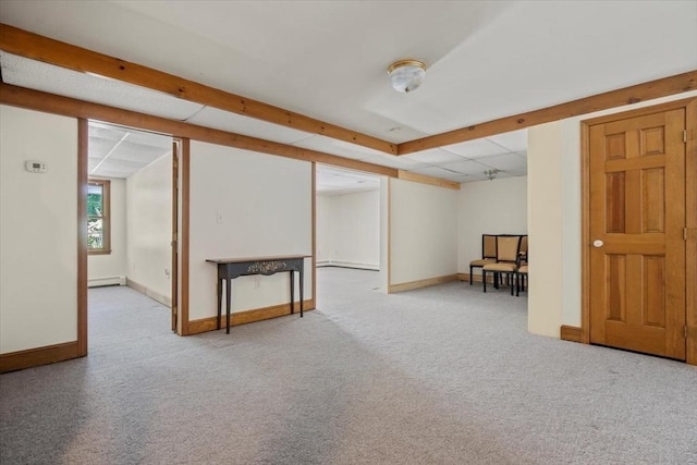 12 Coombs Cir, Newburyport, MA 01950 - below grade area with carpet flooring, a baseboard radiator, and a paneled ceiling
