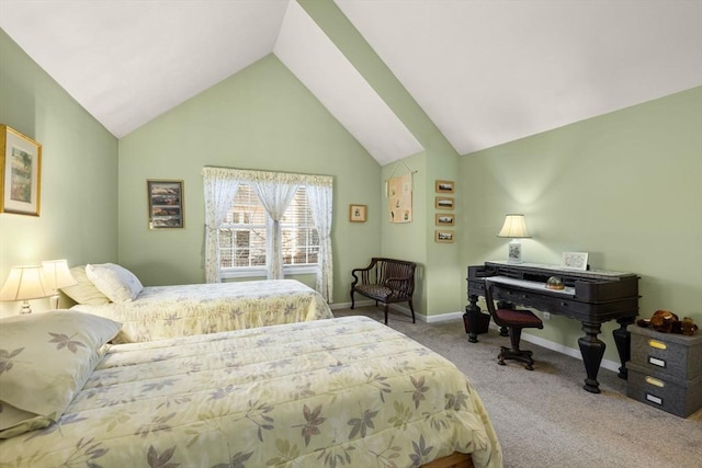 carpeted bedroom featuring vaulted ceiling