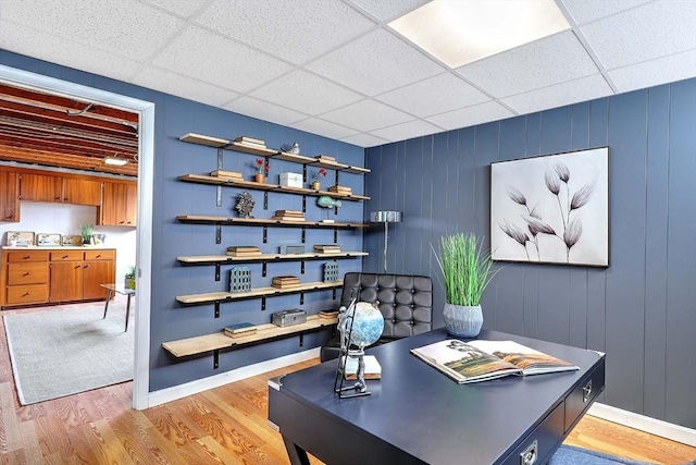 622 Pike Ave, Attleboro, MA 02703 - home office with a drop ceiling, light wood-style flooring, and baseboards