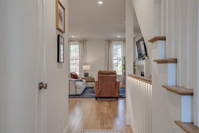 interior space with recessed lighting and light wood-style floors