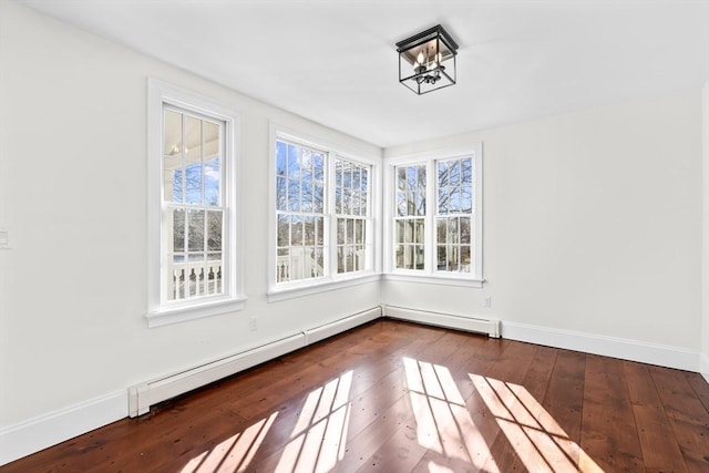 interior space featuring hardwood / wood-style flooring, baseboards, and baseboard heating