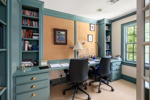 26 Longmeadow Dr, Westwood, MA 02090 - carpeted office with crown molding, built in study area, and built in features