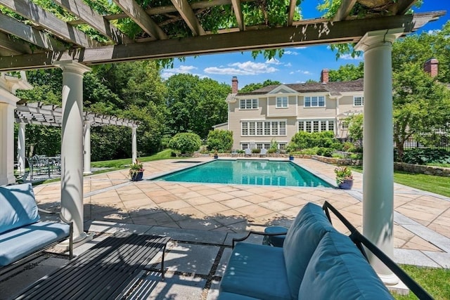 26 Longmeadow Dr, Westwood, MA 02090 - outdoor pool featuring a pergola and a patio area
