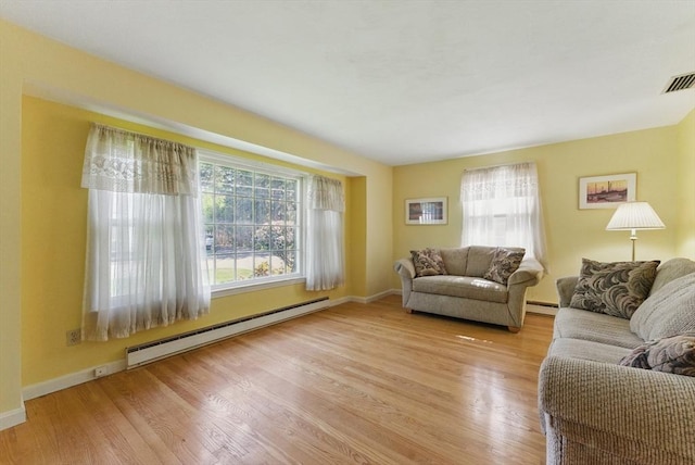 31 Fallston St, Springfield, MA 01119 - living room featuring baseboard heating, light wood-type flooring, and baseboards