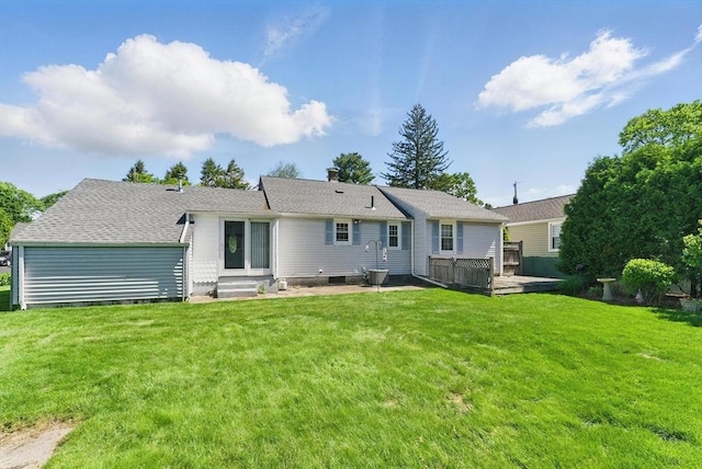 31 Fallston St, Springfield, MA 01119 - rear view of property featuring a wooden deck, a yard, entry steps, and a chimney