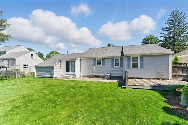 31 Fallston St, Springfield, MA 01119 - rear view of property featuring entry steps, a wooden deck, central air condition unit, and a chimney