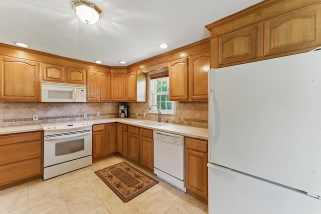 31 Fallston St, Springfield, MA 01119 - kitchen featuring white appliances, a sink, tasteful backsplash, light countertops, and recessed lighting