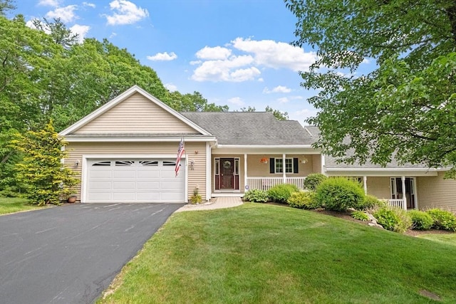 31 Shaker Hill Rd Unit 31, Hooksett, NH 03106 - ranch-style house featuring a porch, asphalt driveway, an attached garage, and a front yard