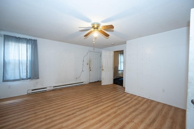 135 Elm St, Southbridge, MA 01550 - spare room with baseboard heating, plenty of natural light, a ceiling fan, and light wood-type flooring