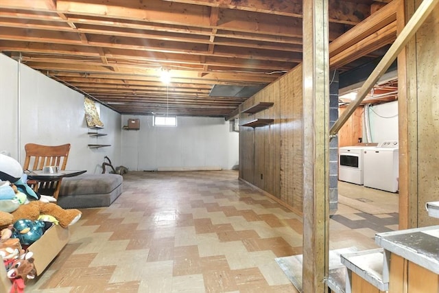 42 Jacob St, Chicopee, MA 01020 - below grade area with separate washer and dryer and light flooring
