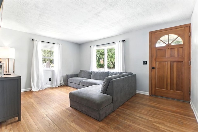 42 Jacob St, Chicopee, MA 01020 - living area featuring wood-type flooring, a textured ceiling, healthy amount of natural light, and baseboards
