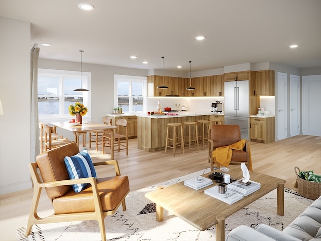 living room with light wood-type flooring