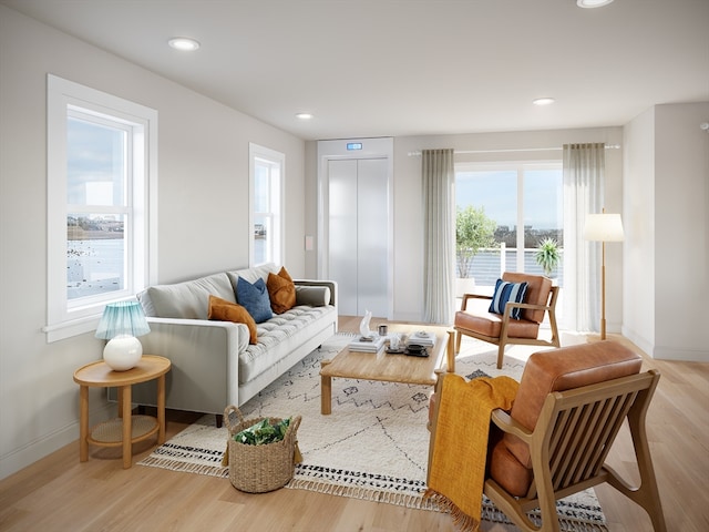 living room with light hardwood / wood-style floors