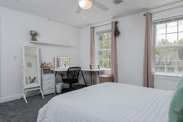 bedroom featuring carpet flooring and a ceiling fan