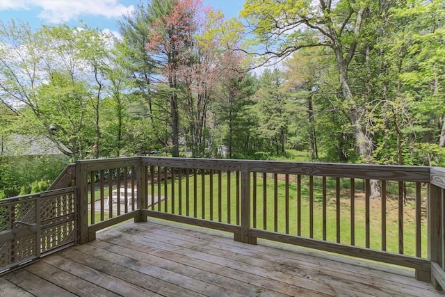 wooden deck with a lawn