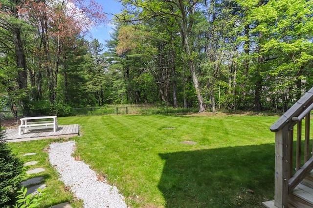 view of yard with a wooden deck