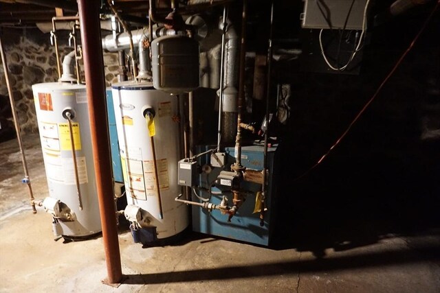 utility room with gas water heater and water heater
