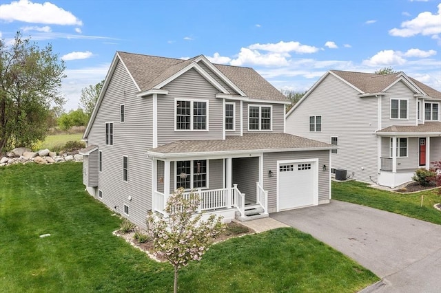 16 Dean Ln Unit 16, Littleton, MA 01460 - traditional-style house featuring a porch, cooling unit, a shingled roof, and asphalt driveway