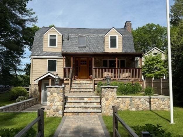 80 Populatic St, Franklin, MA 02038 - view of front of house featuring covered porch and a chimney
