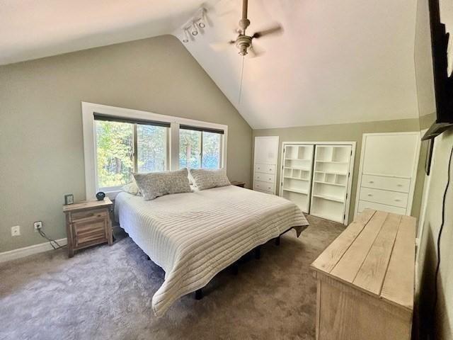 80 Populatic St, Franklin, MA 02038 - bedroom with lofted ceiling, carpet floors, baseboards, and a ceiling fan