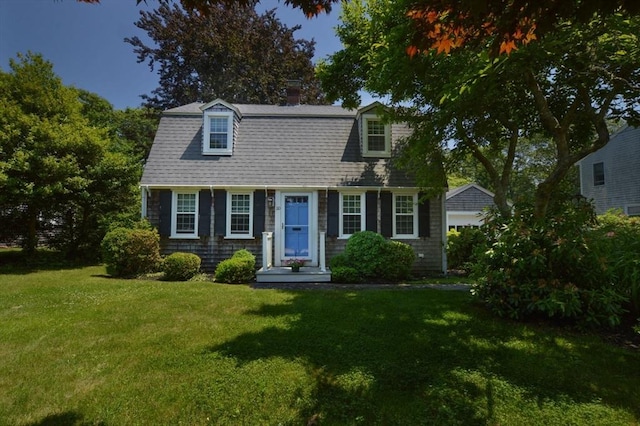 110 Teaticket Path, Falmouth, MA 02536 - dutch colonial featuring a front yard, a gambrel roof, and a chimney