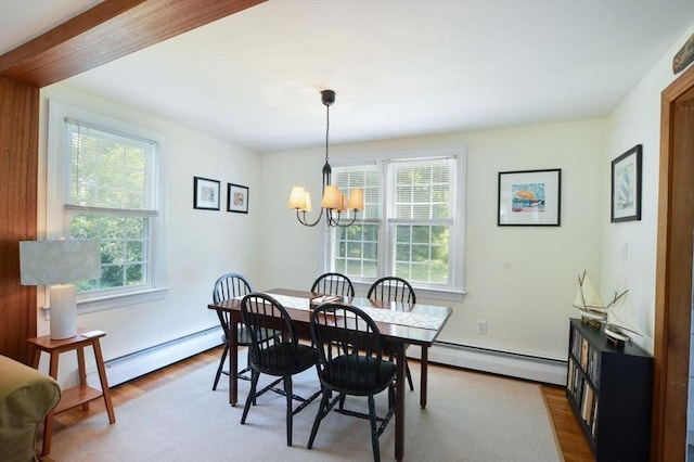 110 Teaticket Path, Falmouth, MA 02536 - dining room featuring baseboard heating, a chandelier, and dark wood-style floors