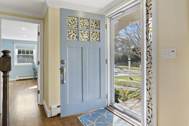 50 Deerfield Rd, Barnstable, MA 02655 - foyer entrance with baseboards, baseboard heating, and dark wood-type flooring