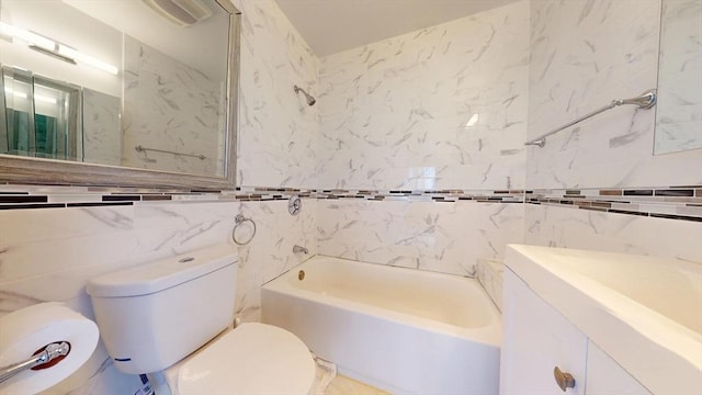 118 Colby Rd, Quincy, MA 02171 - bathroom with tile walls, vanity, and shower / bathtub combination