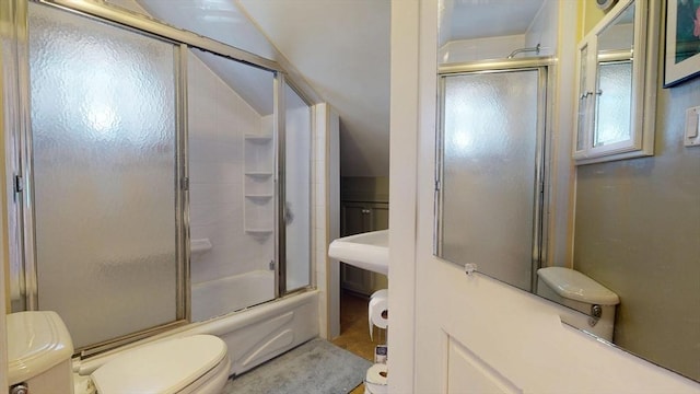 118 Colby Rd, Quincy, MA 02171 - bathroom with shower / bath combination with glass door and lofted ceiling