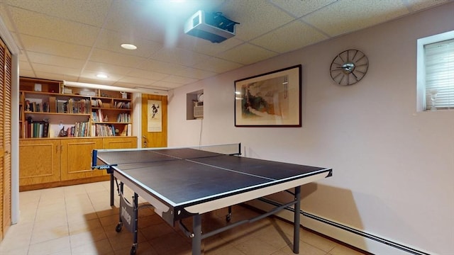 118 Colby Rd, Quincy, MA 02171 - rec room featuring a paneled ceiling, baseboard heating, and recessed lighting