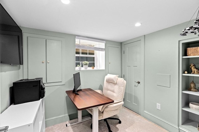 office area with recessed lighting and baseboards