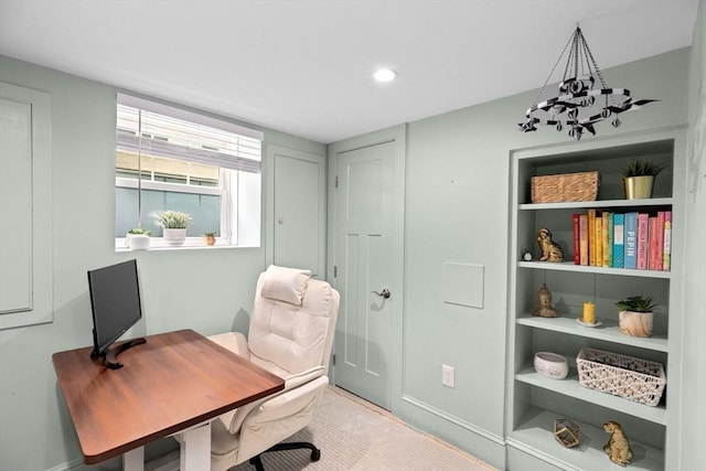 home office featuring recessed lighting