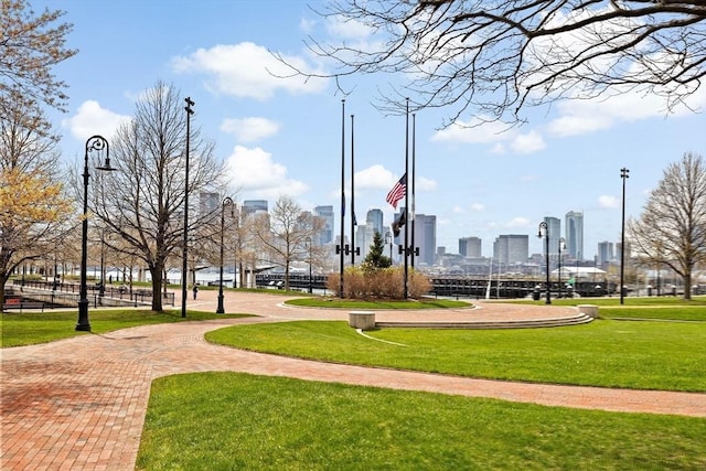 surrounding community featuring a view of city and a yard