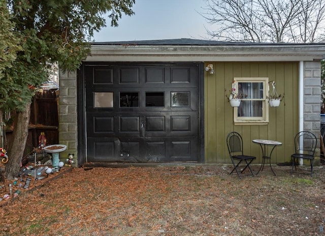 exterior space with a garage