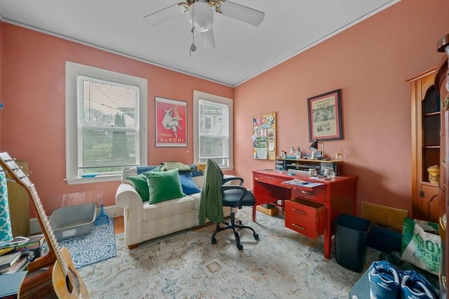 home office featuring ceiling fan