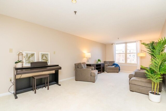 living area with carpet floors and baseboards