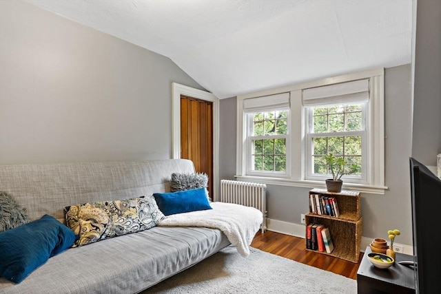 330 Fairview Ave, Rehoboth, MA 02769 - sitting room with wood finished floors, vaulted ceiling, radiator, and baseboards