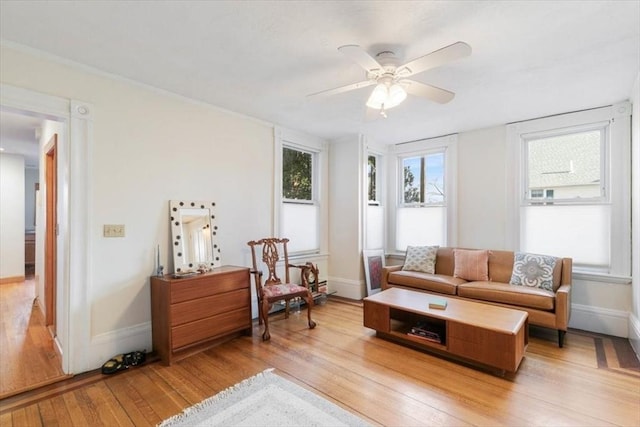 interior space featuring ceiling fan and light wood-type flooring