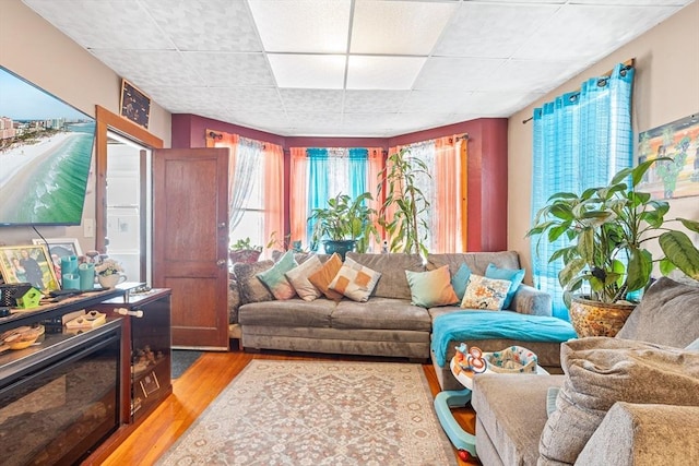 369-371 Mill St, New Bedford, MA 02740 - living room featuring a drop ceiling and light wood-style flooring