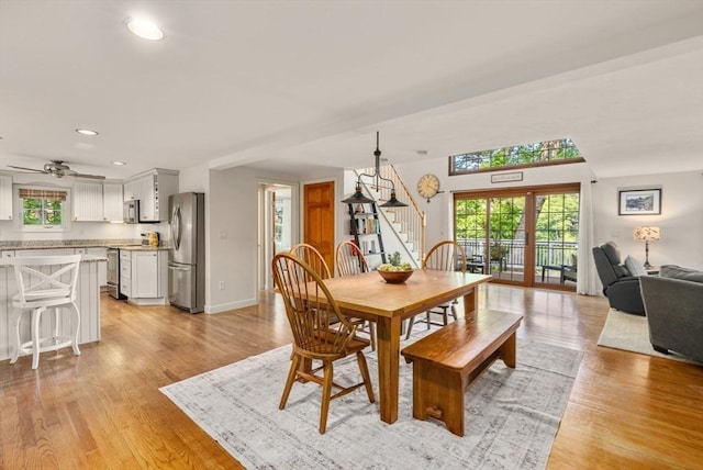 72 S Shore Dr, Sturbridge, MA 01566 - dining space featuring recessed lighting, light wood-style flooring, baseboards, and a ceiling fan