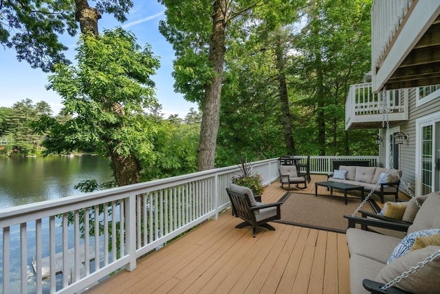 72 S Shore Dr, Sturbridge, MA 01566 - wooden deck featuring outdoor lounge area and a water view