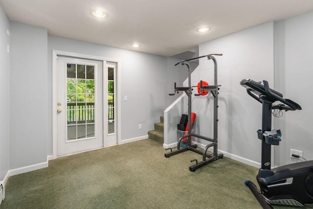 72 S Shore Dr, Sturbridge, MA 01566 - workout room with carpet, recessed lighting, baseboards, and a baseboard radiator