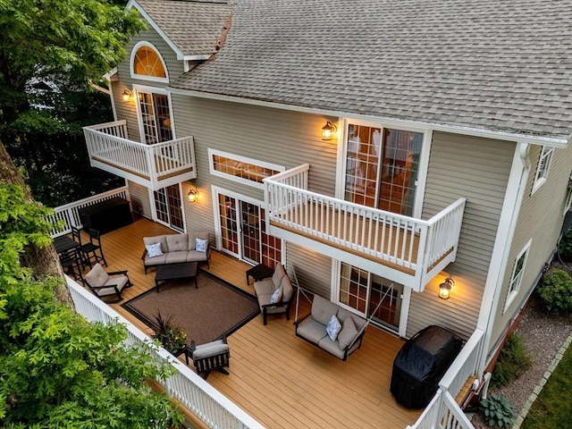 72 S Shore Dr, Sturbridge, MA 01566 - back of house featuring a balcony, an outdoor living space, and a shingled roof