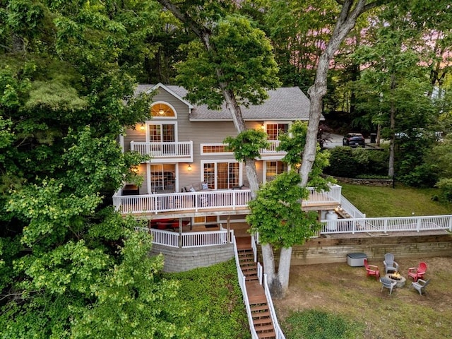 72 S Shore Dr, Sturbridge, MA 01566 - rear view of house with a balcony, stairs, and roof with shingles
