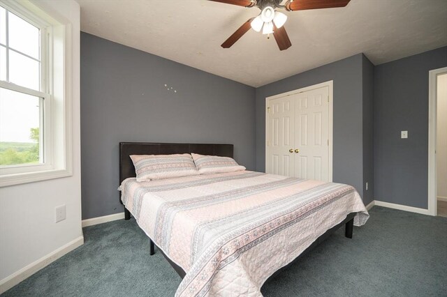 7 Willow Brook Ln, Blackstone, MA 01504 - bedroom featuring carpet flooring, baseboards, a closet, and a ceiling fan