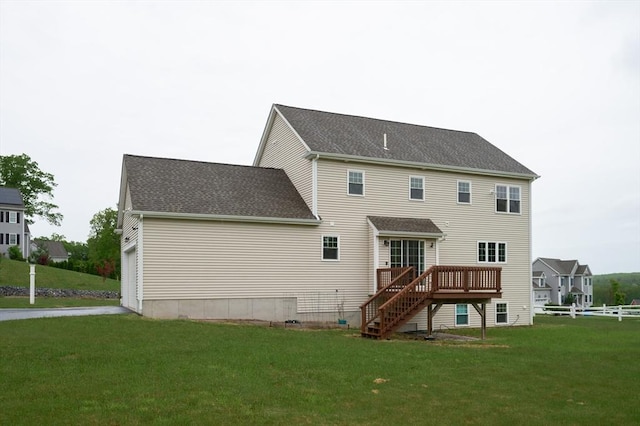 7 Willow Brook Ln, Blackstone, MA 01504 - rear view of property featuring stairway, a lawn, and a deck
