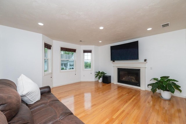 7 Willow Brook Ln, Blackstone, MA 01504 - living room featuring light wood finished floors, baseboards, recessed lighting, and a glass covered fireplace