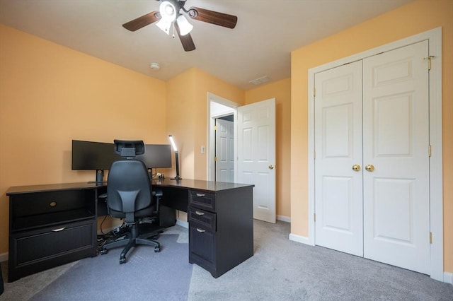 7 Willow Brook Ln, Blackstone, MA 01504 - office area featuring carpet floors, ceiling fan, and baseboards